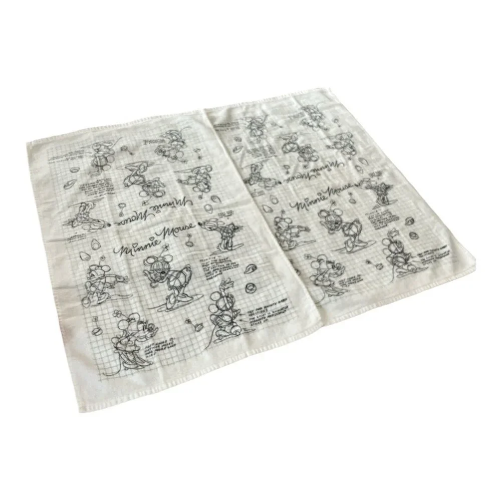 Disney Minnie Mouse Sketch Print Cotton Hand Towels Set of 2 Black White